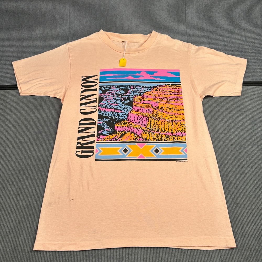 Vintage LJ Graphics Grand Canyon T-Shirt Peach Neon Graphic Print Mens S/M Y2K